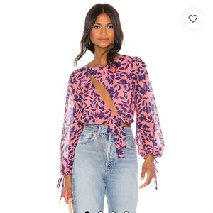 House of Harlow 1960 Pink and Black Floral Blouse
